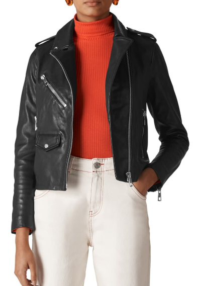 Agnes Snap Pocket Leather Moto Jacket