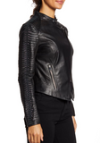 Azra Statement Sleeve Leather Moto Jacket
