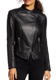 Azra Statement Sleeve Leather Moto Jacket