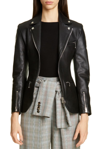 Ball Chain Peplum Leather Moto Jacket