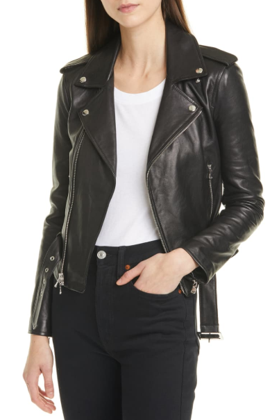 Belted Leather Moto Jacket