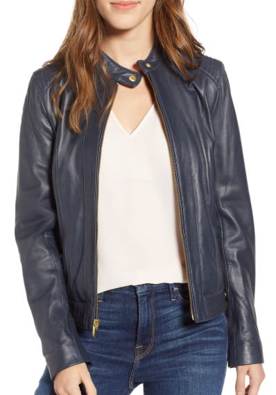 Cole Haan Leather Moto Jacket