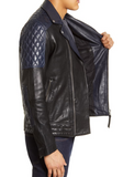 Colorblock Leather Biker Jacket