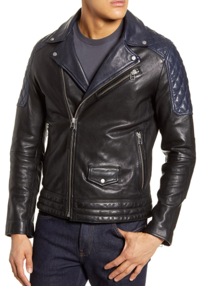 Colorblock Leather Biker Jacket