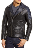 Colorblock Leather Biker Jacket