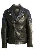 Colorblock Leather Biker Jacket