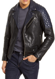 Colorblock Leather Biker Jacket