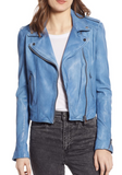 Donna Lambskin Leather Moto Jacket