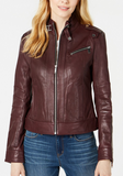 Front-Zip Leather Moto Jacket