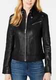 Front-Zip Leather Moto Jacket