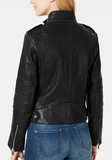 Front-Zip Leather Moto Jacket