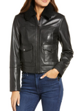 Genuine Shearling Collar Leather Moto Jacket