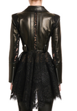 High-Low Lace Peplum Leather Moto Jacket