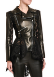 High-Low Lace Peplum Leather Moto Jacket