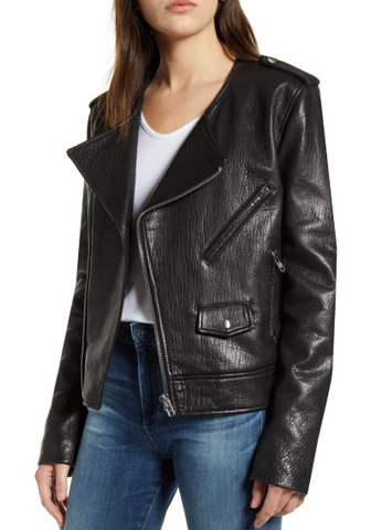 Katrina Textured Leather Moto Jacket