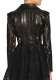Lace-Trim Leather Peplum Moto Jacket