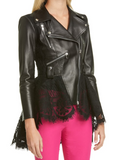 Lace Peplum Leather Moto Jacket