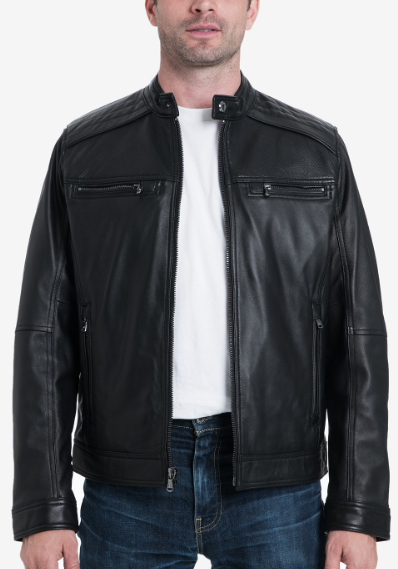 Men's Big & Tall Perforated Moto Leather Jacket