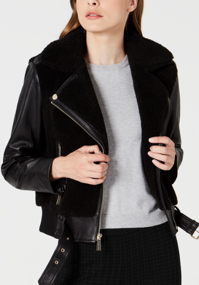 Mixed-Media Leather Moto Jacket