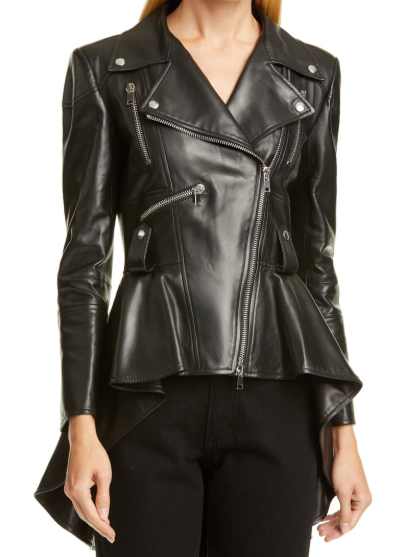 Peplum Leather Biker Jacket