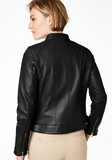 Petite Snap-Neck Leather Moto Jacket