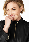 Petite Snap-Neck Leather Moto Jacket