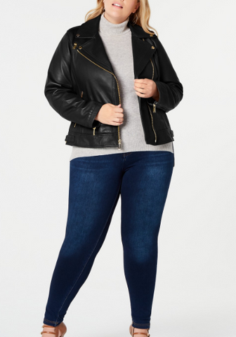 Plus Size Asymmetrical Leather Moto Jacket