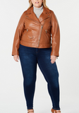 Plus Size Asymmetrical Leather Moto Jacket