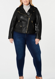 Plus Size Asymmetrical Leather Moto Jacket