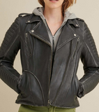 Quilted Shoulder Leather Moto Cycle Jacket