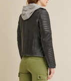 Quilted Shoulder Leather Moto Cycle Jacket