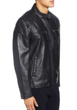 Quilted Shoulder Lambskin Leather Moto Jacket