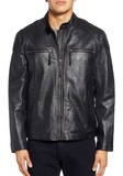 Quilted Shoulder Lambskin Leather Moto Jacket