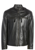Quilted Shoulder Lambskin Leather Moto Jacket
