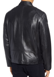 Quilted Shoulder Lambskin Leather Moto Jacket