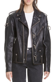 Ring Detail Refurbished Leather Moto Jacket
