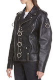 Ring Detail Refurbished Leather Moto Jacket