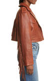 Sadie Fringe Crop Leather Moto Jacket