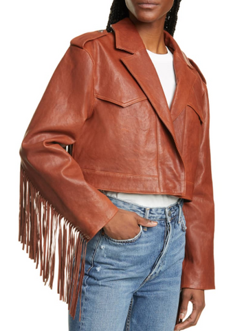 Sadie Fringe Crop Leather Moto Jacket