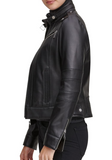 Stand Collar Leather Moto Jacket