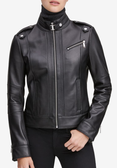 Stand Collar Leather Moto Jacket