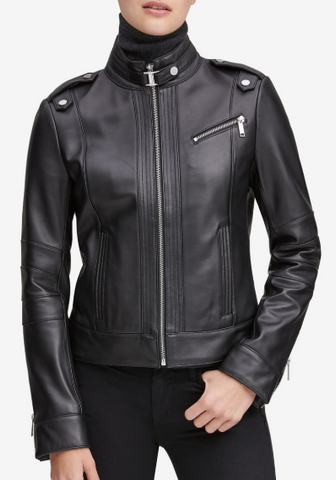 Stand Collar Leather Moto Jacket