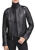 Stand Collar Leather Moto Jacket