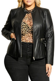 Topstitch Detail Faux Leather Biker Jacket
