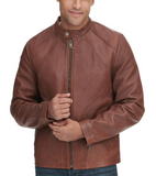 Vintage Multi Seam Snap Tab Leather Moto Jacket