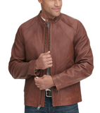 Vintage Multi Seam Snap Tab Leather Moto Jacket