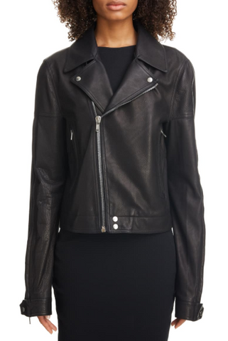 Zip Sleeve Leather Moto Jacket